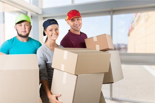 Office furniture and boxes prepared for a Northwood relocation