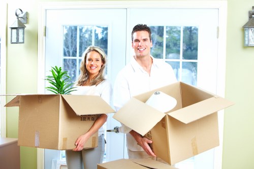 Packed boxes and furniture ready for transport in Northwood