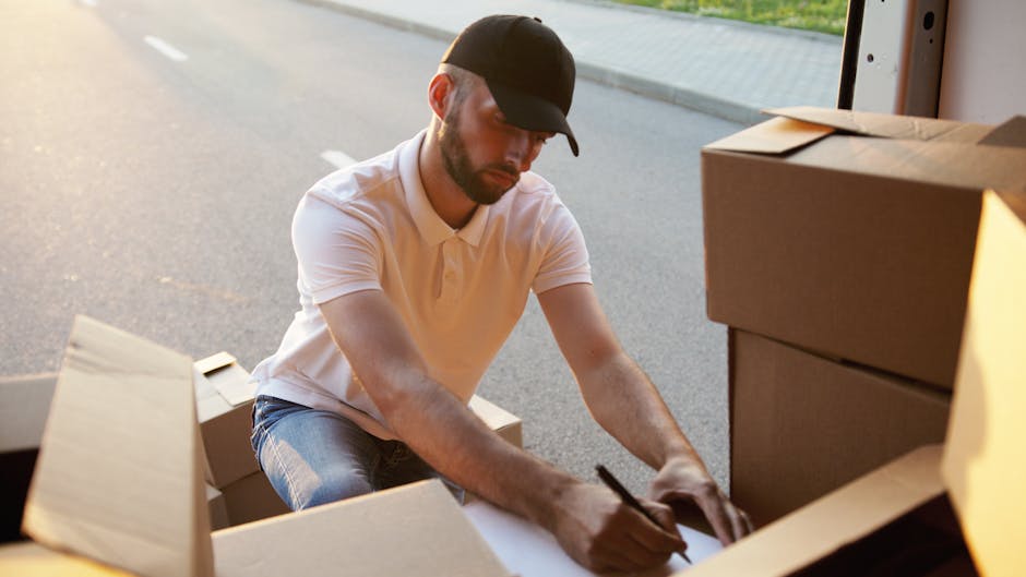 A woman with long dark hair and a grey sweater looks intently into an open cardboard box, held steady on a table or countertop, while a man next to her, partially visible, appears to be assisting with